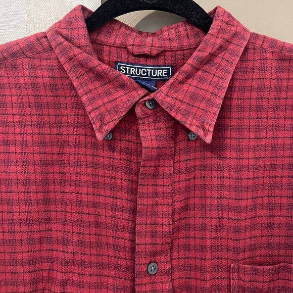Men's Structure Red/Black Flannel Long Sleeve, Size XL - Picture 1 of 8